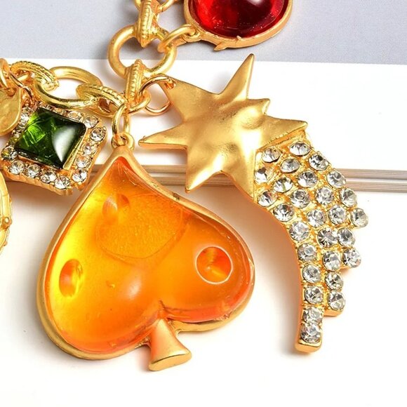 Charm Bracelet Crystal Gold Tone Heart Ace Star Multicolor New - Picture 7 of 8